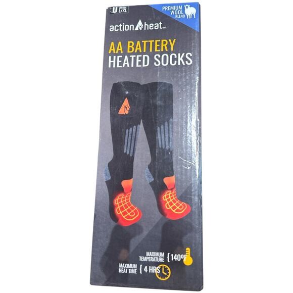 Action Heat Wool Heated Socks Battery Operated Heating Socks Unisex Size L/XL - Picture 1 of 6